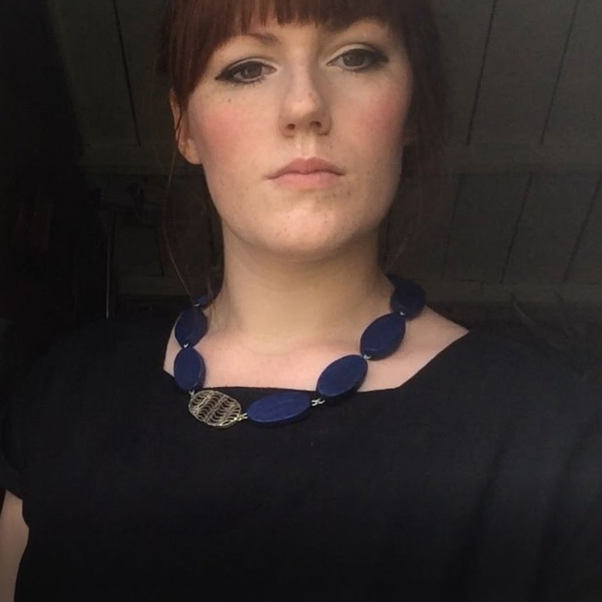 Silver and Blue Reclaimed Wood Statement Necklace